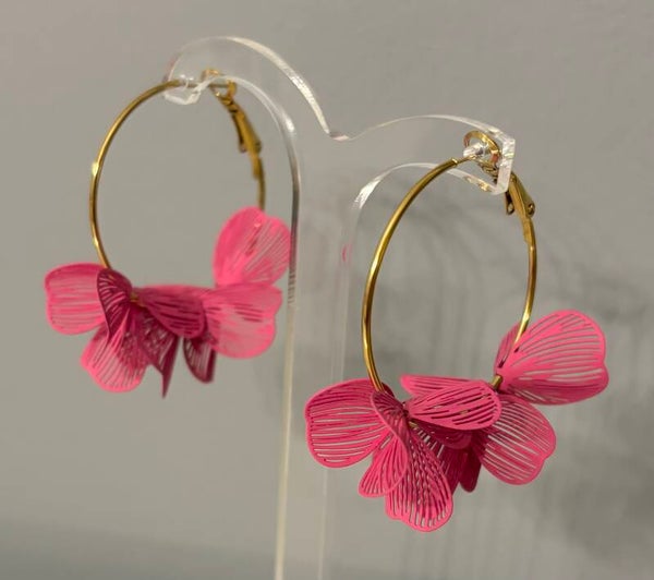 Boucles d’oreilles fleurs fushia