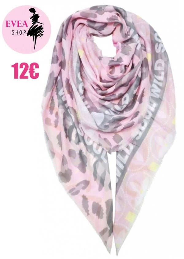 Foulard carré rose / gris