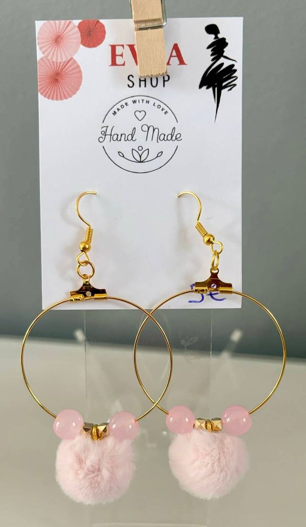 Hand Made : Boucles d’oreilles pompom rose
