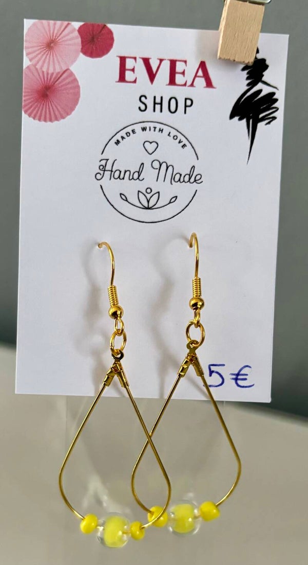 Hand Made : Boucles d’oreilles goutte jaune