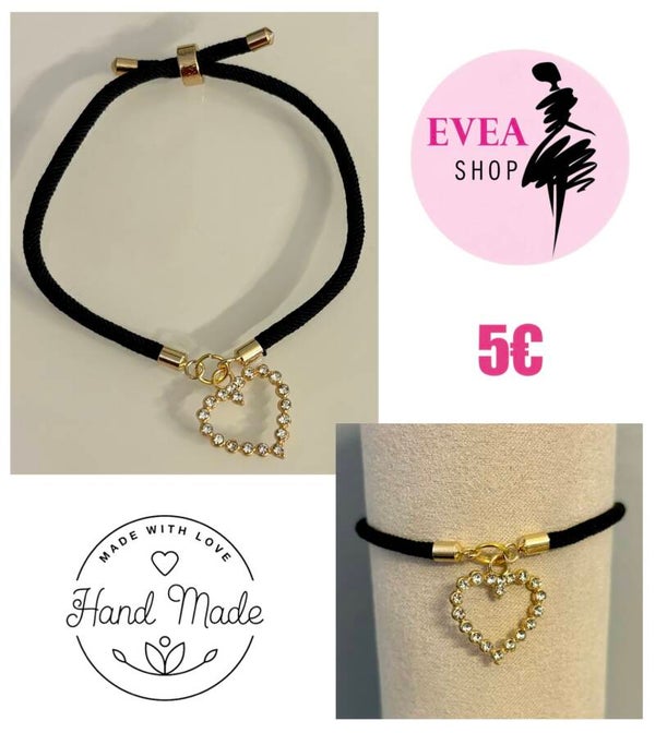 Hand Made : corde noir - cœur brillant
