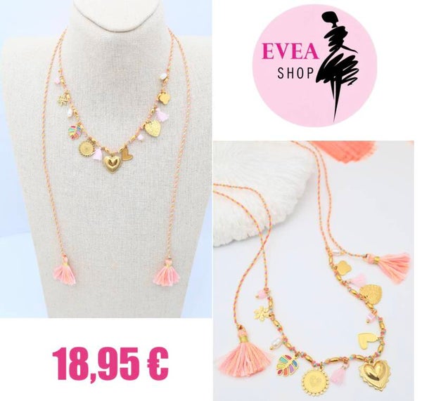 Collier rose pompom
