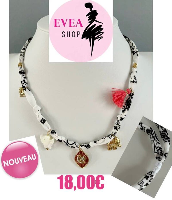 Collier tissus noir / blanc