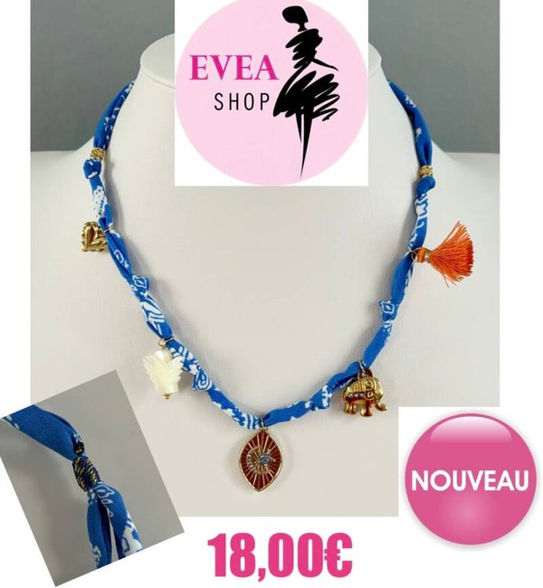 Collier tissus bleu