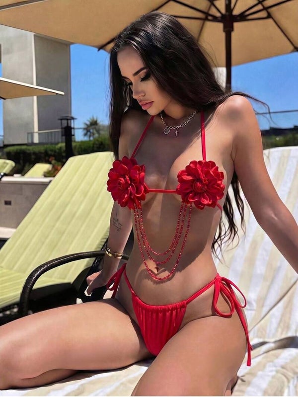 Maillot bikini 2 pièces floral à chaîne trop sexy , attirant