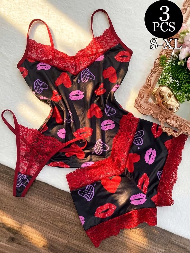 Ensemble de 3 pièces pyjama avec string