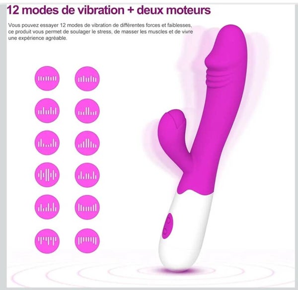 Disponible en Tunisie 🇹🇳 : Vibromasseur Rabbit 12 modes de vibrations 2 en 1 , 19cm