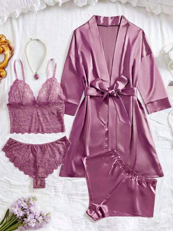 Ensemble de vêtements de nuit en satin soie 5 pièces