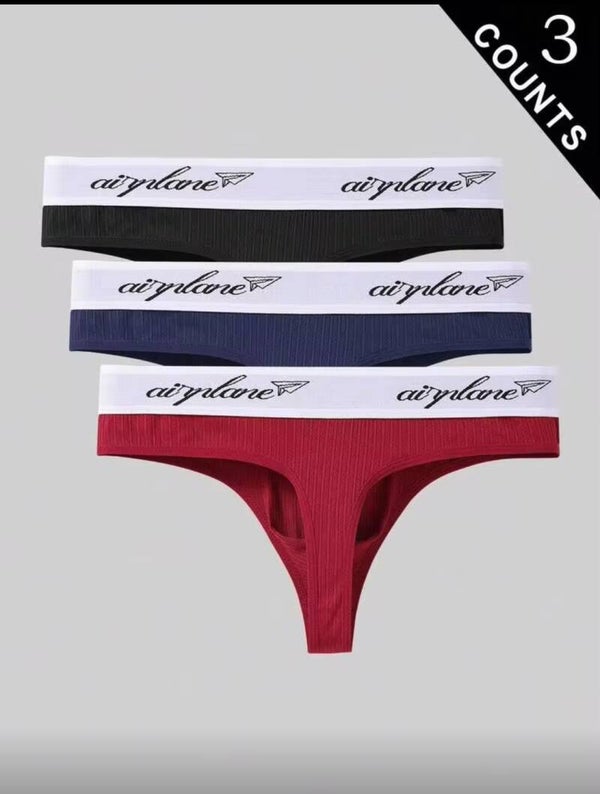 3 pièces/Set Sous-vêtements string décontractés à côtes avec motif lettrage pour hommes