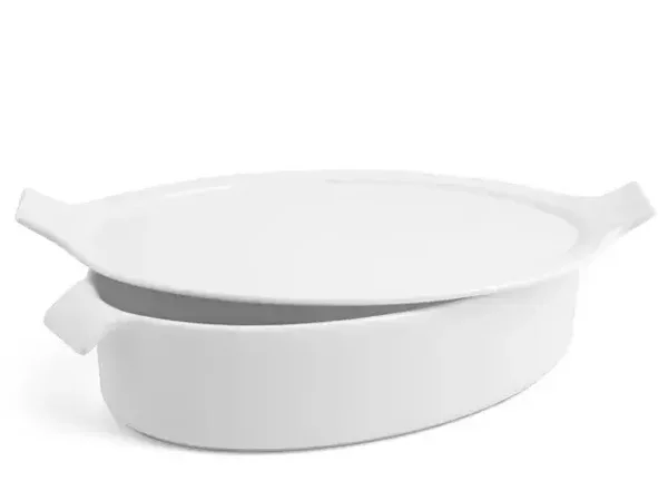 Plat à four ovale en porcelaine avec couvercle blanc cm 17x25x6 h