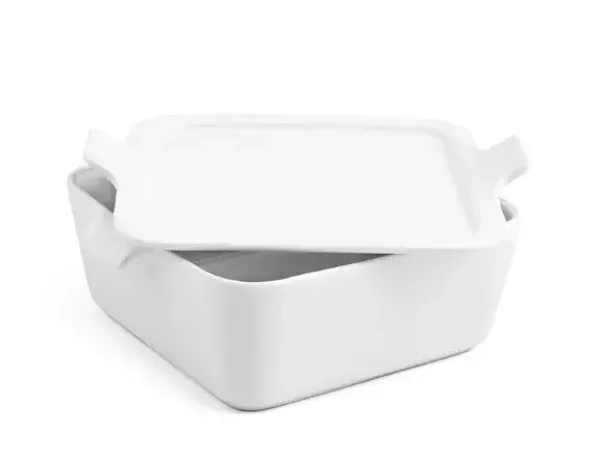 Plat à four carré en porcelaine avec couvercle blanc cm 18x7 h
