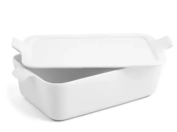 Plat à four rectangulaire en porcelaine avec couvercle blanc cm 16x23x7 h