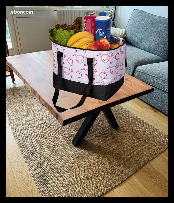 Sac isotherme spacieux avec housse zippée et 2 longues sangles, rose