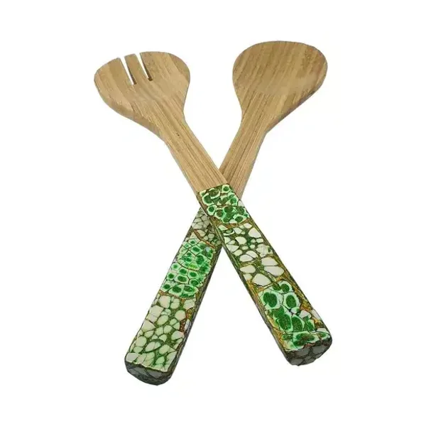 Couverts à salade en bambou vert