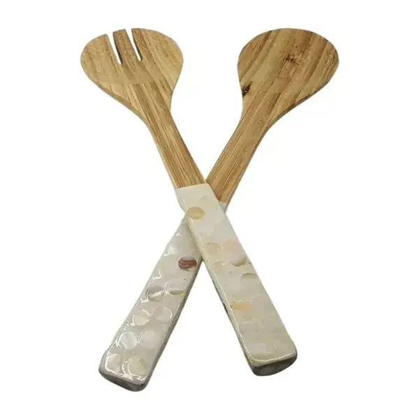 Couverts à salade en bambou blanc