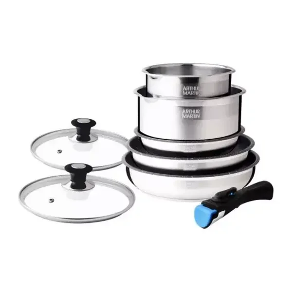 Batterie de Cuisine 8 Pièces Arthur Martin Poêles et Casseroles en Inox avec Accessoires