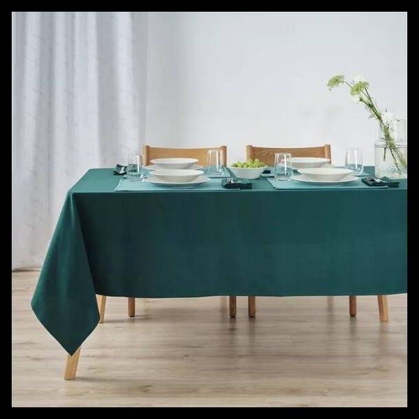 Nappe unie 100% lin toucher émeraude