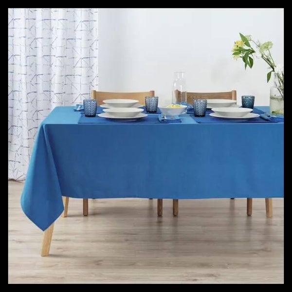Nappe unie 100% lin toucher Bleu Ciel