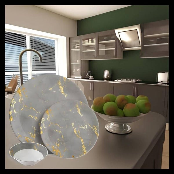 Marbre gris et or - Service de table 18 pièces - Céramique Porcelaine