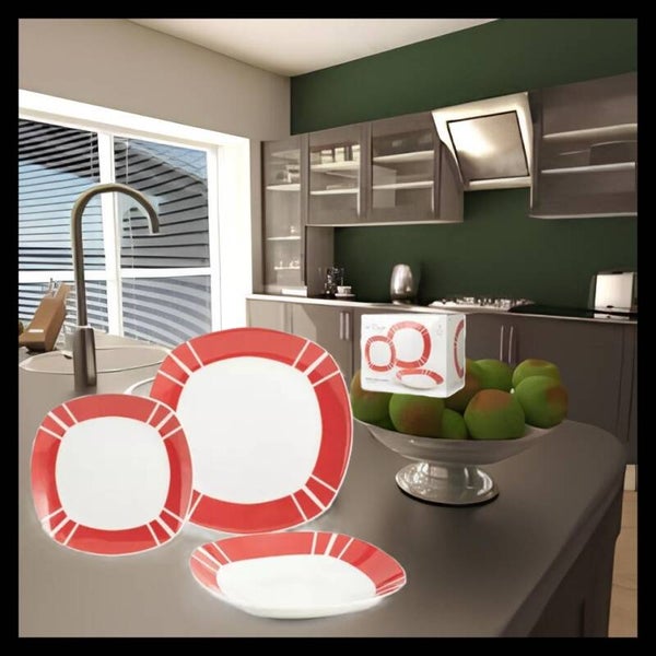 Service de Table 18 Pièces en Porcelaine Carrée