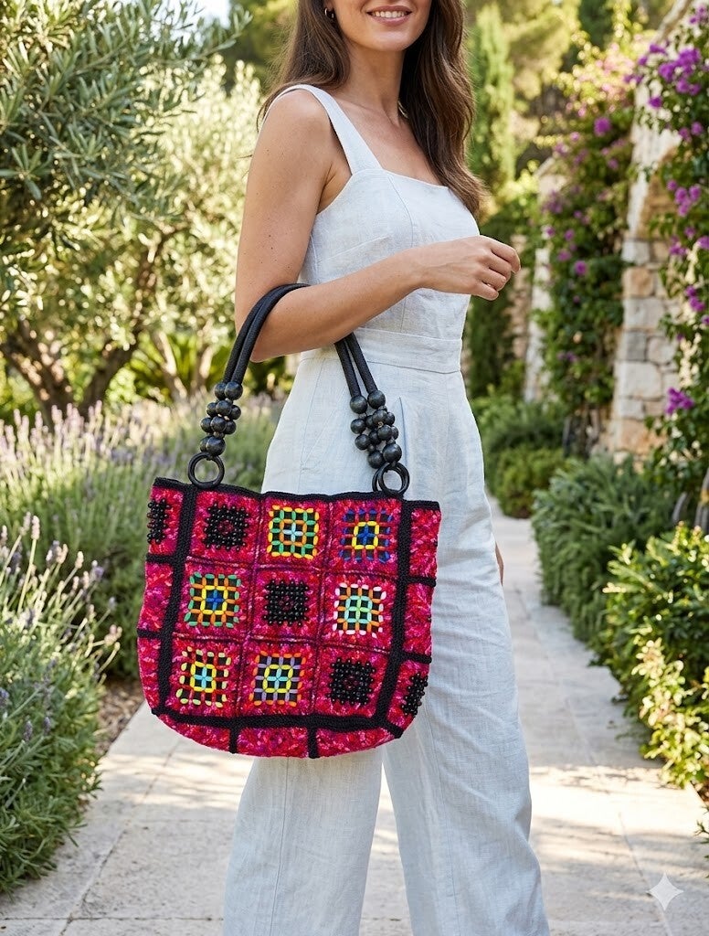 Sac granny crochet et perles