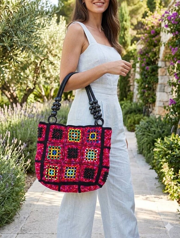 Sac granny crochet et perles