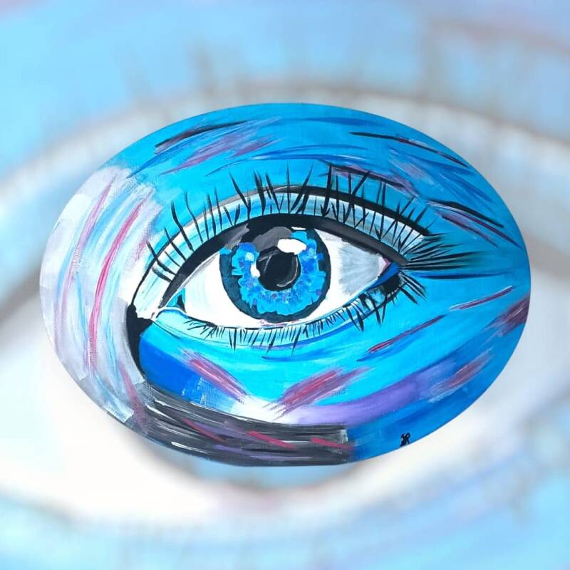 L'Oeil, acrylique sur toile ovale 40cm 