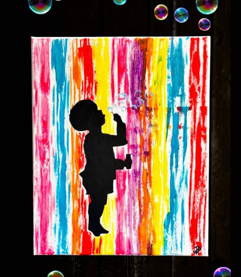 Innocence, est une envie de légèreté, de douceur. Acrylique multi-techniques, toile coton 33x41cm