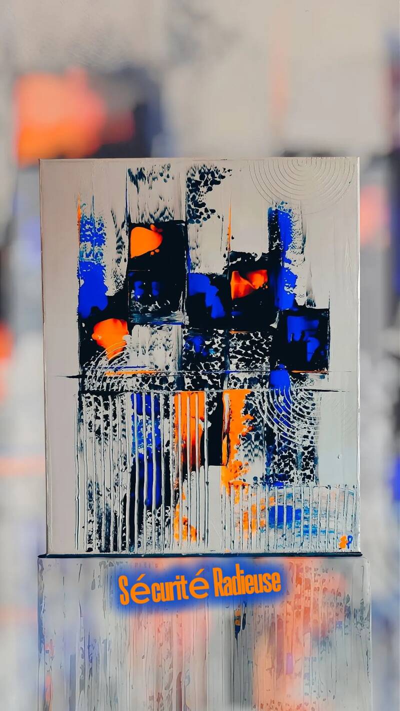Sécurité Radieuse, Entre structure et éclat, cette œuvre agit comme un bouclier visuel. Un ancrage puissant qui stabilise l'espace et libère l'esprit. Huile et acrylique, toile coton 40x50cm 