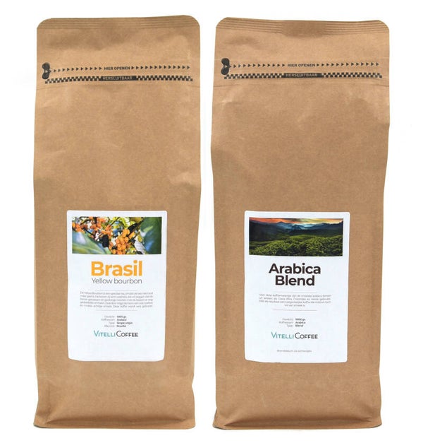 Proefpakket Arabica Koffiebonen - 2 Kg (Brasil Yellow Bourbon + Arabica Blend)