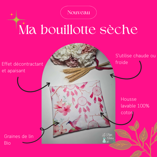 Bouillotte sèche artisanale – Graines de lin bio & housse lavable