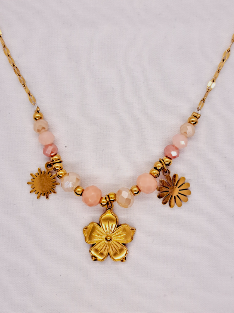 Korte ketting "Blossom" Peach