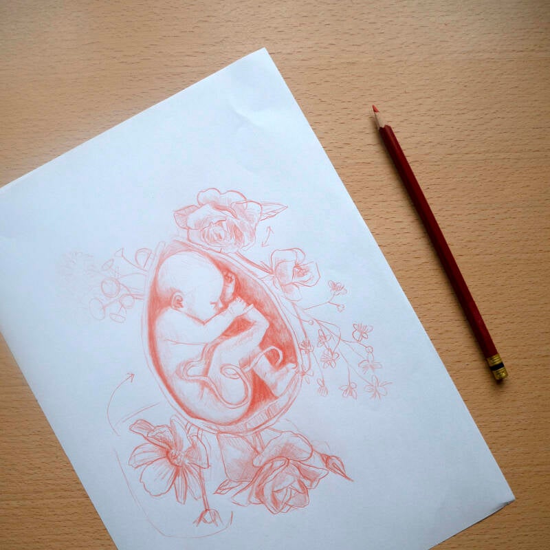 sketch botanical baby with flowers