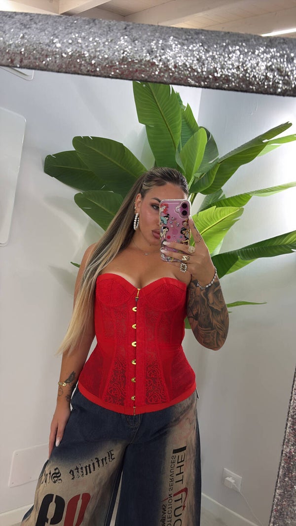 Bustino Red Lace