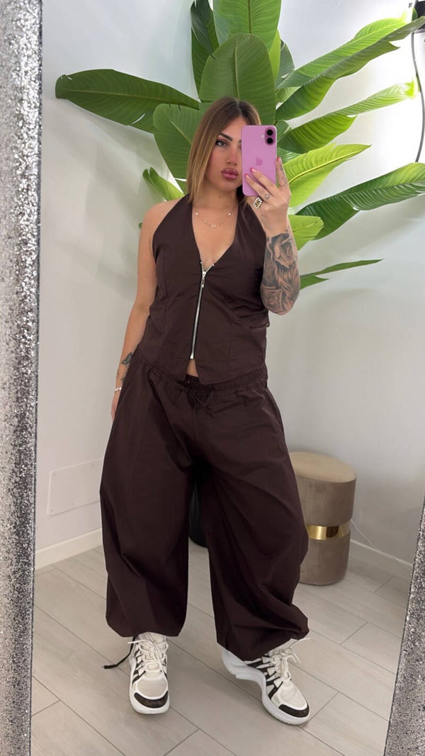 Coordinato velvet marrone
