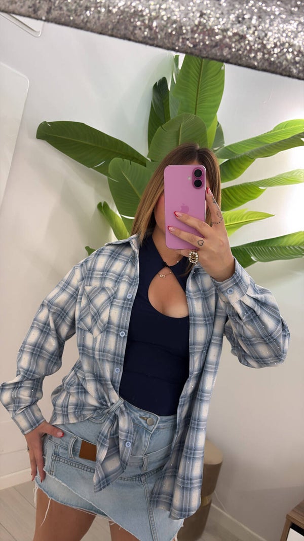 Camicia check celeste