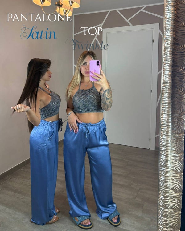 Pantalone satin azzurro