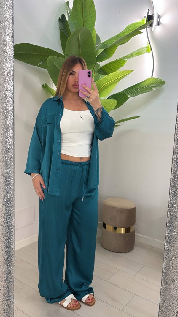 Set satin petrolio