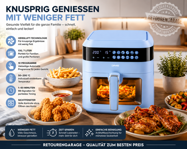 DMS Heißluftfritteuse HFG-7B – 7 L, 1600 W, digital, 10 Programme