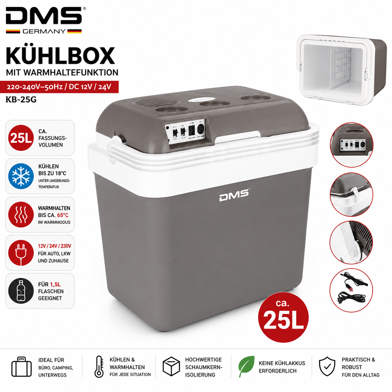 DMS Kühlbox 25l KB-25G Kühlbox mit Warmhaltefunktion