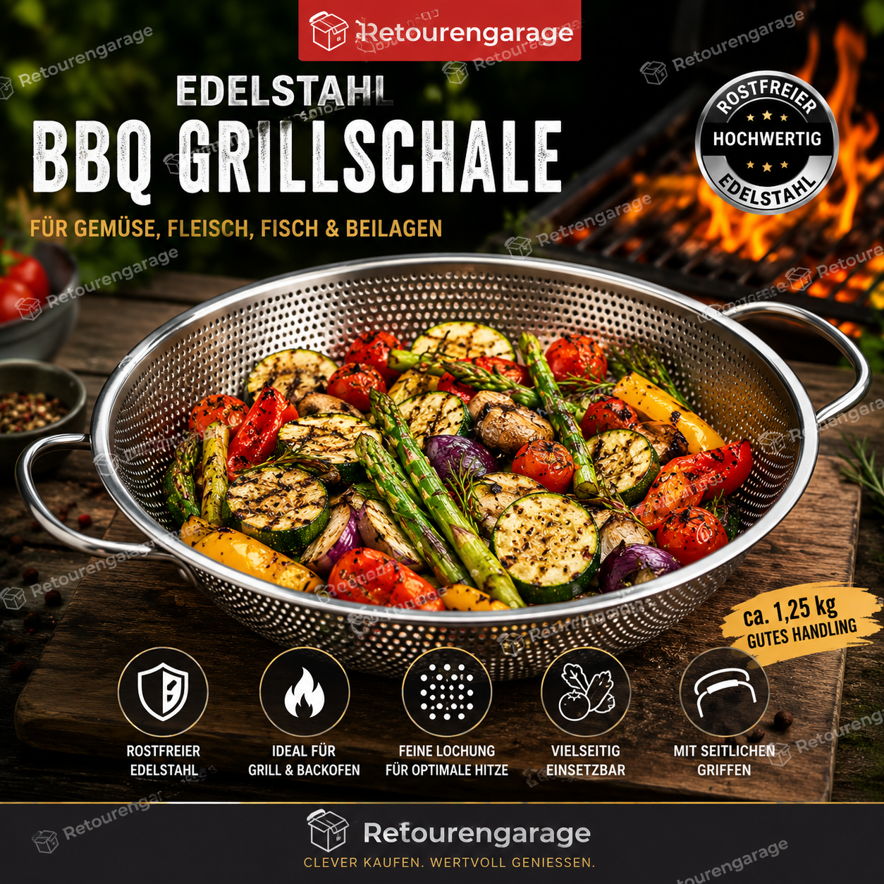 Wilkinson Vulcan BBQ Range – Premium Edelstahl-Sieb / Grillkorb (Ø 32 cm)