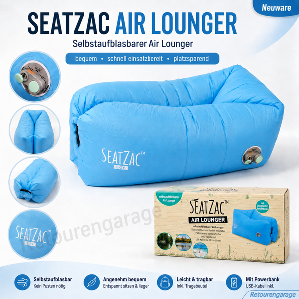 SeatZac™ Air Lounger – selbstaufblasbarer Outdoor-Sitzsack mit Powerbank