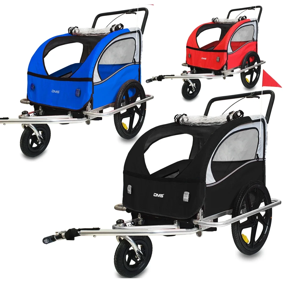 DMS Kinder-Fahrradanhänger FH-02R – 2-in-1 Anhänger & Jogger, rot/schwarz