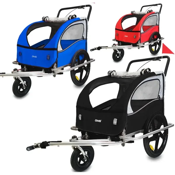 DMS Kinder-Fahrradanhänger FH-02R – 2-in-1 Anhänger & Jogger, rot/schwarz