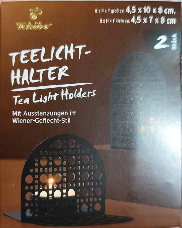 Teelichthalter Set 2-teilig – Wiener Geflecht Stil – Metall – Schwarz