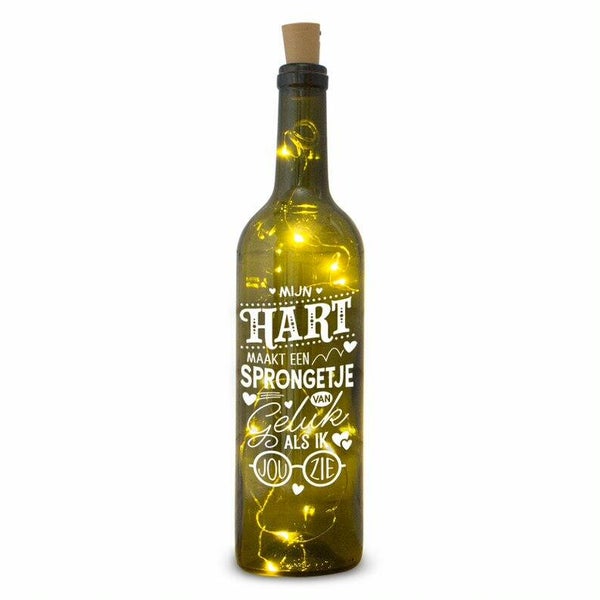 Verlichte fles Mijn hart maakt een sprongetje van geluk als ik jou zie.