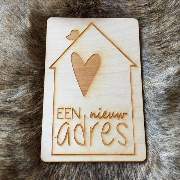 Houten wenskaart - Nieuwe woning