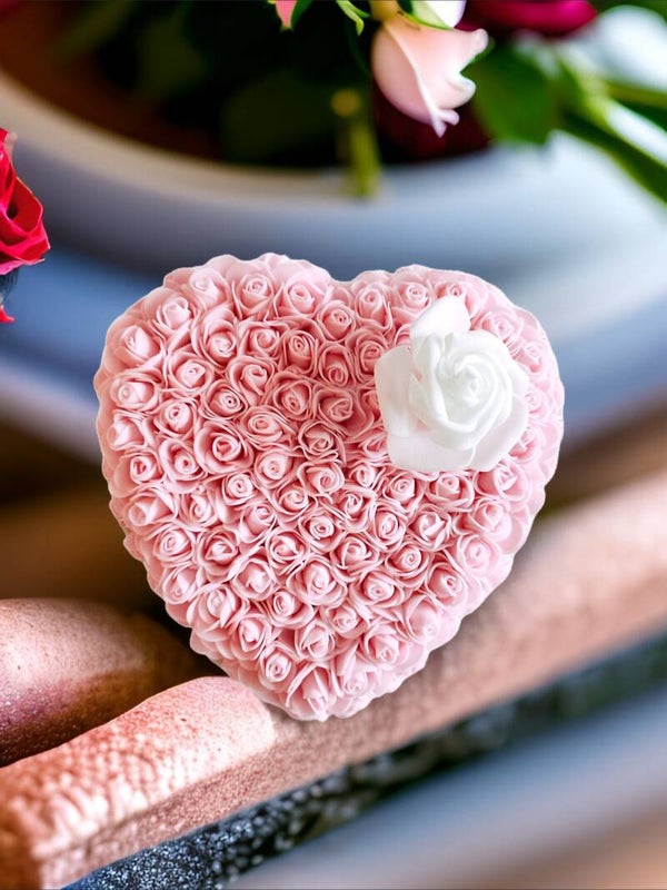Cœur Rose Claire avec Fleure Blanche