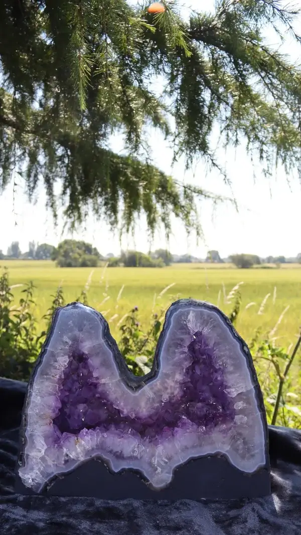 Unique double AMETHYST geode with beautiful blue  agate banding around the  edges 💜