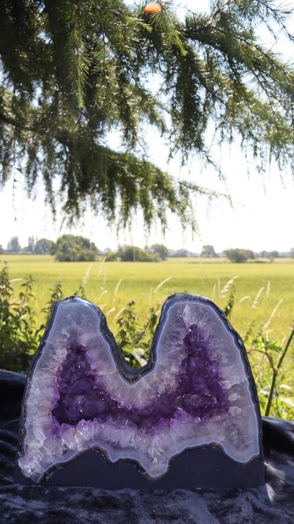 Amethyst double geode 12.7kg with blue agate banding